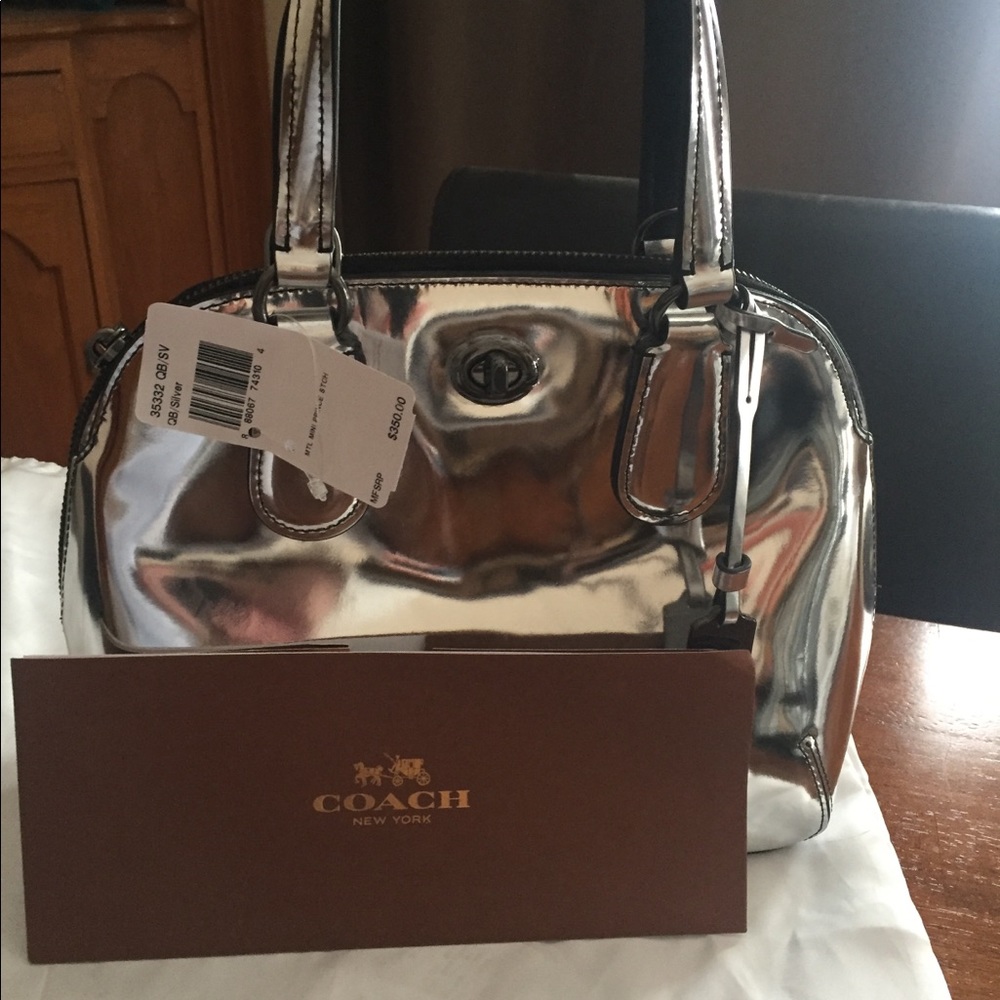 Metallic silver Coach Purse